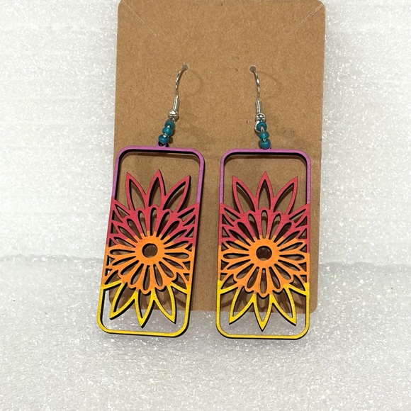 Jewelry - Colorful Floral Wood Earrings. Hand made